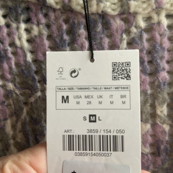 ZARA WOMEN's FLORAL Long Knit Sweater Size Medium White Lila Nwt crew neck - Picture 9 of 13